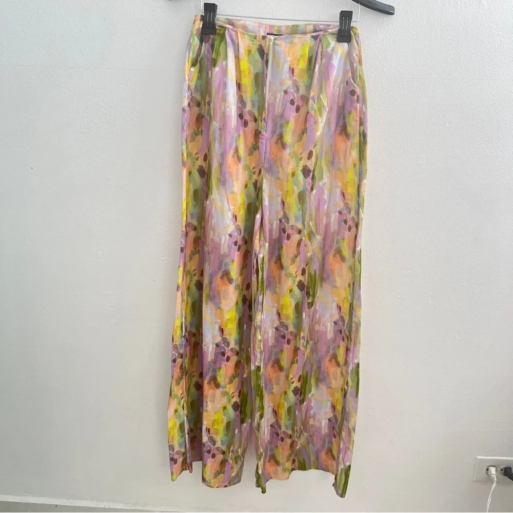 NEW Anthropologie Nasty Gal LINEN Pants wide leg palazzo size 4 purple green